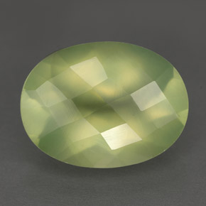 9.74 ct Green Prehnite Gemstone, Prehnite Gem in Oval Checkerboard Shape for Sale.
