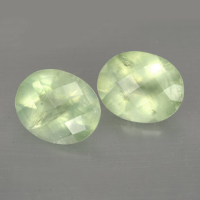 5.26 ct Green Prehnite Stone, Natural Prehnite in Oval Checkerboard Shape for Sale