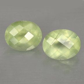 5.63 ct Green Prehnite Gemstone, Prehnite Gem in Oval Checkerboard Shape for Sale.