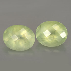 5.28 ct Green Prehnite Stone, Natural Prehnite in Oval Checkerboard Shape for Sale