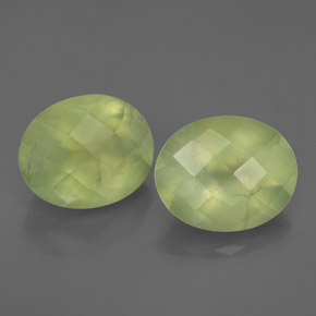 5.78 ct Green Prehnite Gemstone, Prehnite Gem in Oval Checkerboard Shape for Sale.