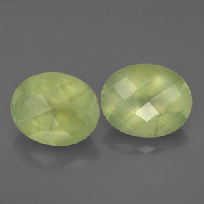 5.78 ct Green Prehnite Stone, Natural Prehnite in Oval Checkerboard Shape for Sale