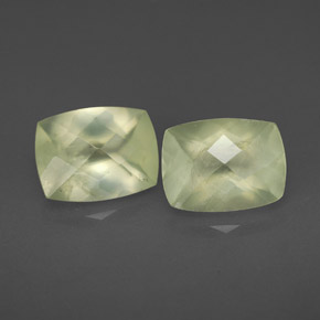 2.87 ct Green Prehnite Gemstone, Prehnite Gem in Cushion Checkerboard Shape for Sale.