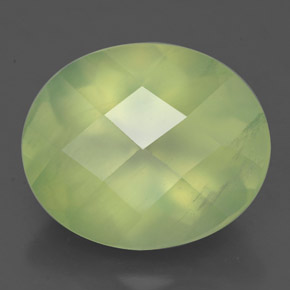 4.99 ct Green Prehnite Gemstone, Prehnite Gem in Oval Checkerboard Shape for Sale.