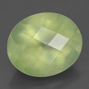 4.99 ct Green Prehnite Stone, Natural Prehnite in Oval Checkerboard Shape for Sale
