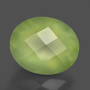 4.91 ct Green Prehnite Gemstone, Prehnite Gem in Oval Checkerboard Shape for Sale.