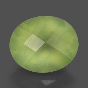 4.91 ct Green Prehnite Stone, Natural Prehnite in Oval Checkerboard Shape for Sale