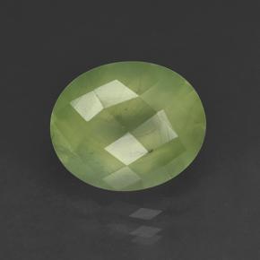 4.92 ct Green Prehnite Gemstone, Prehnite Gem in Oval Checkerboard Shape for Sale.