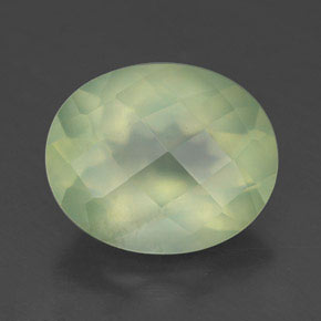 4.48 ct Green Prehnite Gemstone, Prehnite Gem in Oval Checkerboard Shape for Sale.
