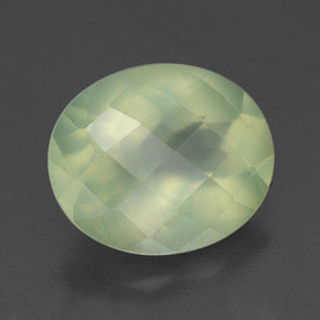 4.48 ct Green Prehnite Stone, Natural Prehnite in Oval Checkerboard Shape for Sale
