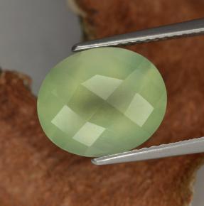 4.81 ct Green Prehnite Gemstone, Prehnite Gem in Oval Checkerboard Shape for Sale.