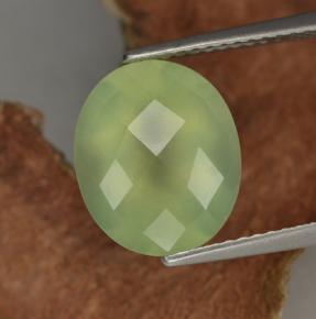 4.81 ct Green Prehnite Stone, Natural Prehnite in Oval Checkerboard Shape for Sale