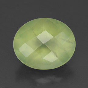 4.45 ct Green Prehnite Gemstone, Prehnite Gem in Oval Checkerboard Shape for Sale.