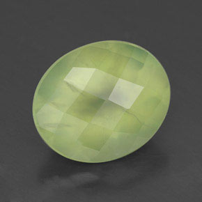 4.45 ct Green Prehnite Stone, Natural Prehnite in Oval Checkerboard Shape for Sale