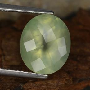 4.78 ct Green Prehnite Gemstone, Prehnite Gem in Oval Checkerboard Shape for Sale.