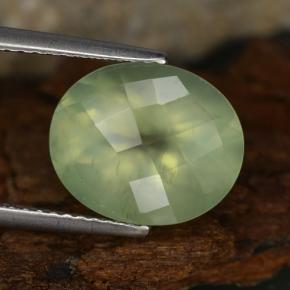 4.78 ct Green Prehnite Stone, Natural Prehnite in Oval Checkerboard Shape for Sale