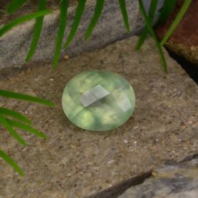 4.81 ct Green Prehnite Gemstone, Prehnite Gem in Oval Checkerboard Shape for Sale.