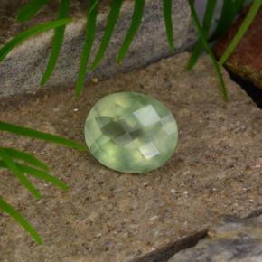 4.81 ct Green Prehnite Stone, Natural Prehnite in Oval Checkerboard Shape for Sale