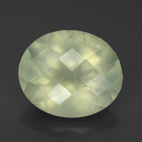4.09 ct Green Prehnite Gemstone, Prehnite Gem in Oval Checkerboard Shape for Sale.