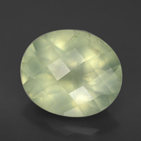 4.09 ct Green Prehnite Stone, Natural Prehnite in Oval Checkerboard Shape for Sale
