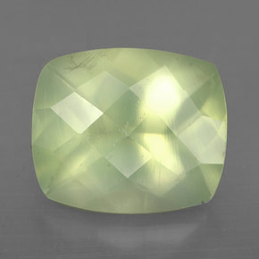 5.66 ct Green Prehnite Gemstone, Prehnite Gem in Cushion Checkerboard Shape for Sale.