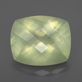 5.16 ct Green Prehnite Gemstone, Prehnite Gem in Cushion Checkerboard Shape for Sale.