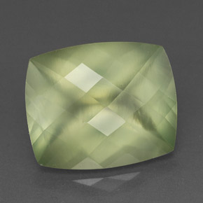 5.34 ct Green Prehnite Gemstone, Prehnite Gem in Cushion Checkerboard Shape for Sale.