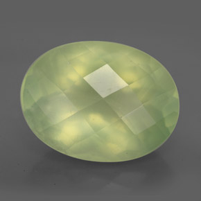9.56 ct Green Prehnite Gemstone, Prehnite Gem in Oval Checkerboard Shape for Sale.