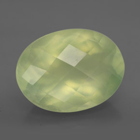 9.56 ct Green Prehnite Stone, Natural Prehnite in Oval Checkerboard Shape for Sale