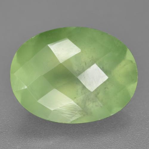 9.84 ct Green Prehnite Gemstone, Prehnite Gem in Oval Checkerboard Shape for Sale.