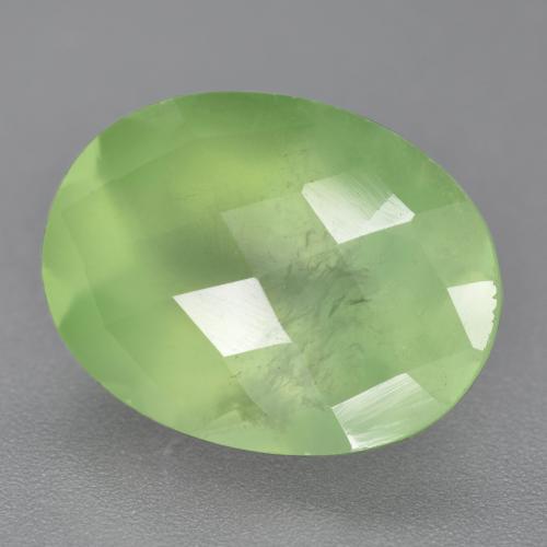9.84 ct Green Prehnite Stone, Natural Prehnite in Oval Checkerboard Shape for Sale