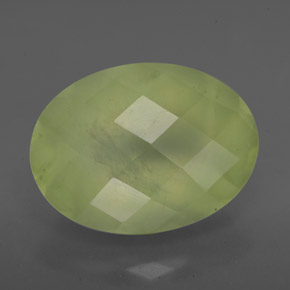 9.33 ct Green Prehnite Gemstone, Prehnite Gem in Oval Checkerboard Shape for Sale.