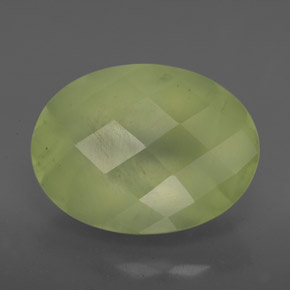 9.33 ct Green Prehnite Stone, Natural Prehnite in Oval Checkerboard Shape for Sale