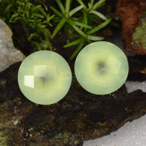 3.95 ctw Green Prehnite Gemstones, Prehnite Gems in Round Checkerboard Shape for Sale.