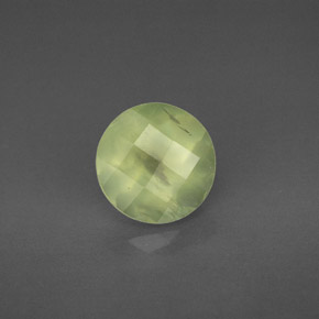 1.99 ct Green Prehnite Gemstone, Prehnite Gem in Round Checkerboard Shape for Sale.