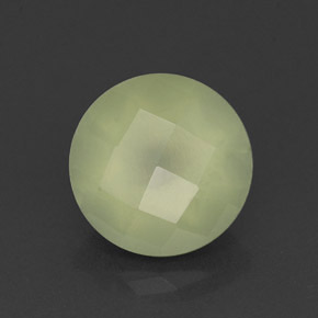 2.15 ct Green Prehnite Gemstone, Prehnite Gem in Round Checkerboard Shape for Sale.