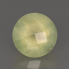 1.94 ct Green Prehnite Gemstone, Prehnite Gem in Round Checkerboard Shape for Sale.