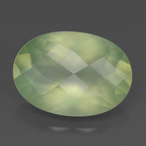 7.24 ct Green Prehnite Gemstone, Prehnite Gem in Oval Checkerboard Shape for Sale.