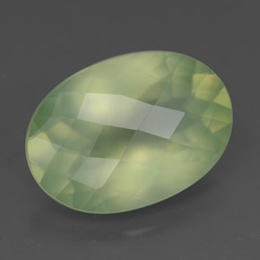7.24 ct Green Prehnite Stone, Natural Prehnite in Oval Checkerboard Shape for Sale