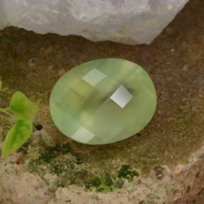 10.07 ct Green Prehnite Stone, Natural Prehnite in Oval Checkerboard Shape for Sale