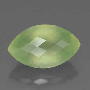 5.65 ct Green Prehnite Gemstone, Prehnite Gem in Pear Checkerboard Shape for Sale.