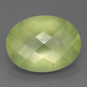 8.52 ct Green Prehnite Gemstone, Prehnite Gem in Oval Checkerboard Shape for Sale.