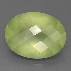 8.52 ct Green Prehnite Stone, Natural Prehnite in Oval Checkerboard Shape for Sale