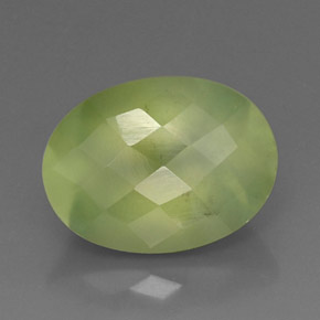 10.75 ct Green Prehnite Gemstone, Prehnite Gem in Oval Checkerboard Shape for Sale.