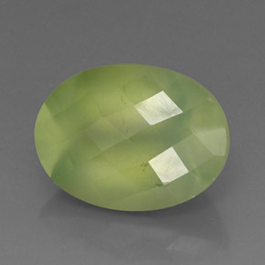 10.75 ct Green Prehnite Stone, Natural Prehnite in Oval Checkerboard Shape for Sale