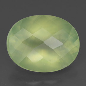 6.57 ct Green Prehnite Gemstone, Prehnite Gem in Oval Checkerboard Shape for Sale.
