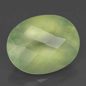 6.57 ct Green Prehnite Stone, Natural Prehnite in Oval Checkerboard Shape for Sale