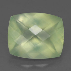 5.65 ct Green Prehnite Gemstone, Prehnite Gem in Cushion Checkerboard Shape for Sale.