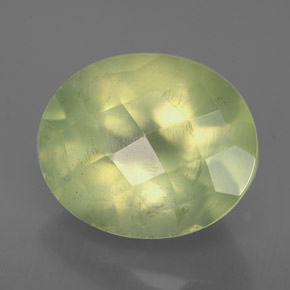 5.21 ct Green Prehnite Stone, Natural Prehnite in Oval Checkerboard Shape for Sale