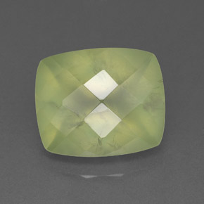5.82 ct Green Prehnite Gemstone, Prehnite Gem in Cushion Checkerboard Shape for Sale.